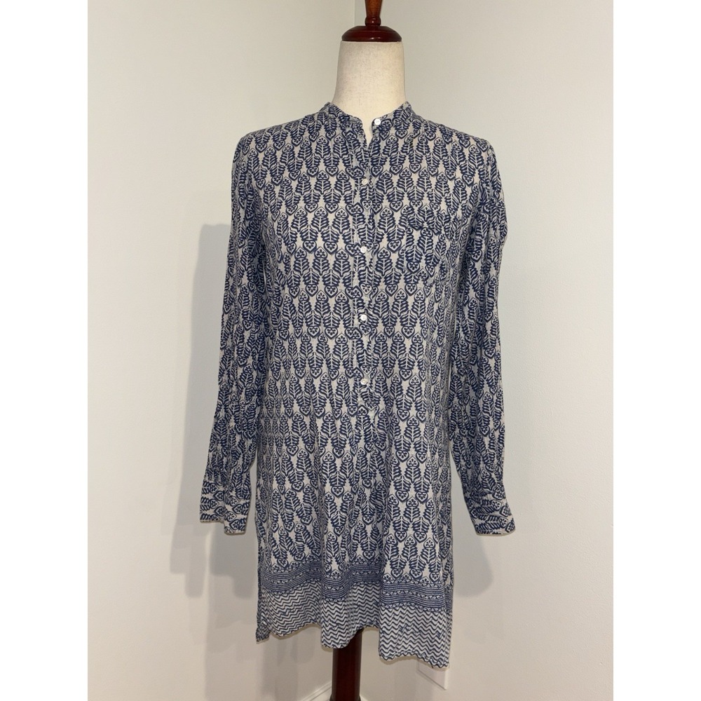 Nili Lotan Cotton‎ Blue Print Button Front Dress Kaftan Women's Medium India